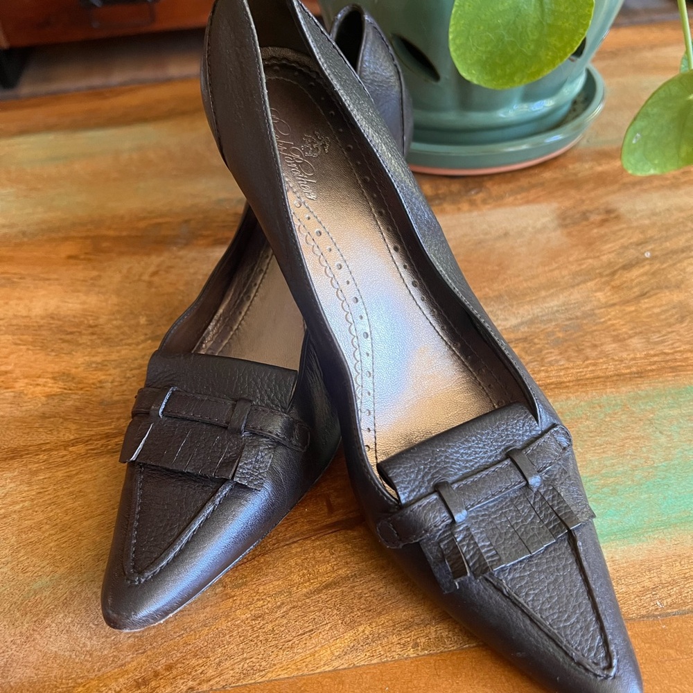 👠 🚨 Brooks Brothers Black Leather Pointed-Toe Loafers | Size 7.5 🚨